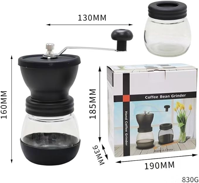 Manual Coffee Grinder, Hand-cranked Coffee Machine with Glass Body, Black