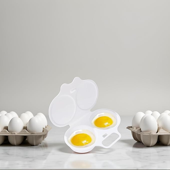 White Egg Poacher, 2 Cavity Nonstick Poached Egg Maker With Lid, Double Drain Poached Egg Cups, Egg Poacher Microwave Egg Cooker, Kitchen Cooking Gadgets（13 * 5cm）