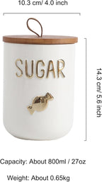 YYW Kitchen Canisters for Countertop, White Airtight Ceramic Canister with Seal Wooden Lid Storage Container for Coffee Bean Ground Coffee Sugar and Tea (White(sugar))