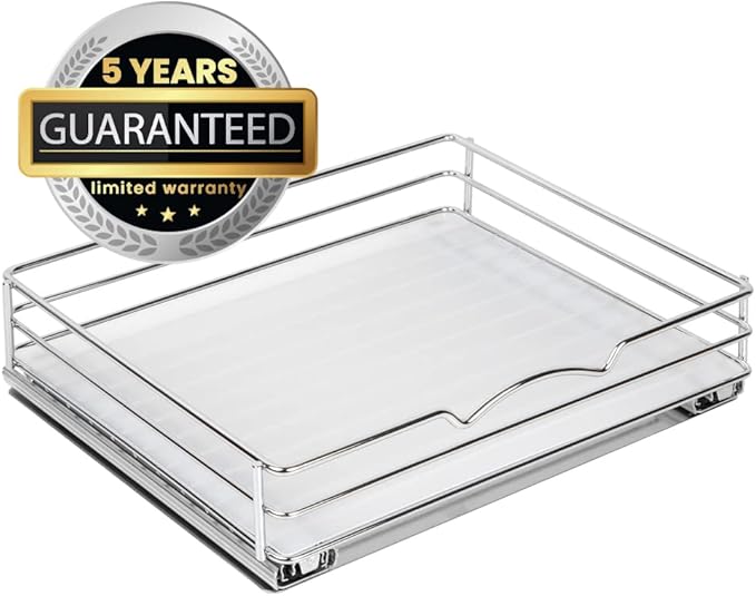 Pull Out Cabinet Organizer for Spices, Cans - Heavy Duty with Lifetime Limited Warranty- Pull Out Spice Rack- Cabinet Pull Out Shelf for Cans,Dishes, Etc, 12-3/8"Wx 10-3/8"D x 2-3/4” H, Chrome