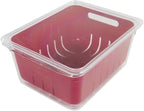 Kitchen Spaces KSCB12-AMZ Colander Bin Stackable Food Storage Organizer for Fridge, Freezer, and Pantry, 8.8" x 6.8" x 3.9", Red & Clear
