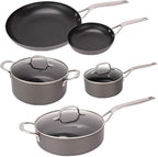 Swiss Diamond Hard Anodized 8 Piece Cookware Set, Nonstick Diamond Coated Hard Anodized Aluminum Cookware Set, Includes Lids, Dishwasher Safe and Oven Safe Cookware Set, Grey
