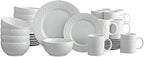 Pfaltzgraff Sylvia 32-Piece White Dinnerware Set, Service for 8, Durable Stoneware Plates, Bowls, and Mugs, Microwave and Dishwasher Safe