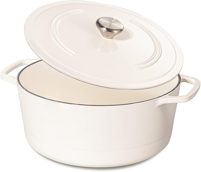 Chef Power Dutch Oven Pot with Lid 6QT, Enameled Cast Iron Dutch Oven for Bread Baking, Braising, Stews, Roasting, Oven Safe Dutch Ovens, Cream White