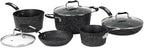Starfrit The Rock 8PC Non-Stick Cookware set - Durable Forged Aluminum - Oven Safe - PFOA Free - Easy to Clean - Black