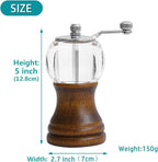 Pepper Mill Set，Manual Pepper Mills, Classical Roast Black Manual Pepper Grinder Set，Hand Shake Salt Mill，Retro Wood， Acrylic，Ceramic Blades,Enjoy Fresh Pepper Spices (Walnut color 2pcs-5in)