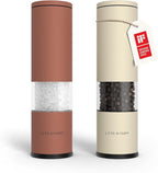 LARS NYSØM Salt and Pepper Grinder Set Manual, Stainless Steel Salt and Pepper Mills with Adjustable Ceramic Grinder I Design Spice Shakers (Red/Beige)