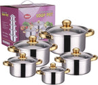 10PCS Stainless Steel Cookware Sets Nonstick Cookware Pot Dishwasher Safe Pots with Glass Lids for Soup, Pasta, Stew, Rice, Healthy Everyday Use for Gas Electric Halogen Ceramic Induction Hobs 02
