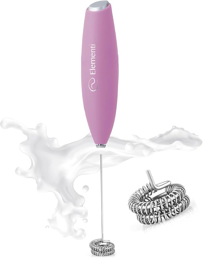 Elementi Pink Milk Frother Handheld Double Whisk - Coffee Frother Electric Stirrer, Matcha Whisk & Drink Mixer Handheld - Electric Stirrer For Coffee (Pastel Pink)