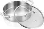 DELARLO 5.5QT Tri-Ply Stainless Steel Saute Pan With Lid, 12.3inch Braiser Pans, Large Frying pan,18/10 Induction Skillet with Glass Lids, Efficent Fast pan for Boiling, Braising, Stewing, Sautéing