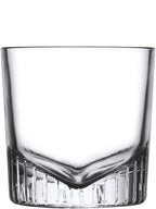 NUDE Whiskey Glasses Set of 4 – Caldera 9.25 oz Lead-Free Crystal Old Fashioned Rocks Glasses for Whisky, Scotch & Bourbon – V-Shape Motif Base, Dishwasher Safe Barware
