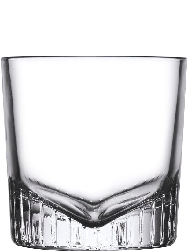NUDE Whiskey Glasses Set of 4 – Caldera 9.25 oz Lead-Free Crystal Old Fashioned Rocks Glasses for Whisky, Scotch & Bourbon – V-Shape Motif Base, Dishwasher Safe Barware