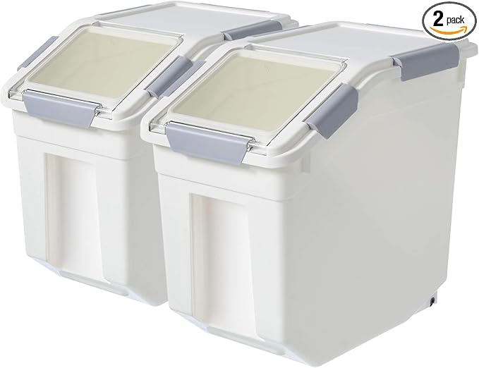 LISM 2 Pack Dog Food Storage Container with Scoop,Large Airtight Pet Dog Food Bin,Container for Dog Treats Rice,Dog Cat Dry Food Bin,Baking Supplies,Flour,Rice,Kitchen Pantry Cereal(25 LB)