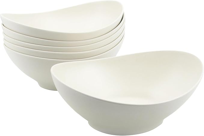 JOYMAY Oval Salad Bowls Set, 34oz Serving Bowls for Kitchen 8.8" Large Bowls for Soup, Oatmeal, Pasta, Snacks, Deep Soup Bowls Set for Salad, Fruit, Vegetable, Ramen, 6PC (White)