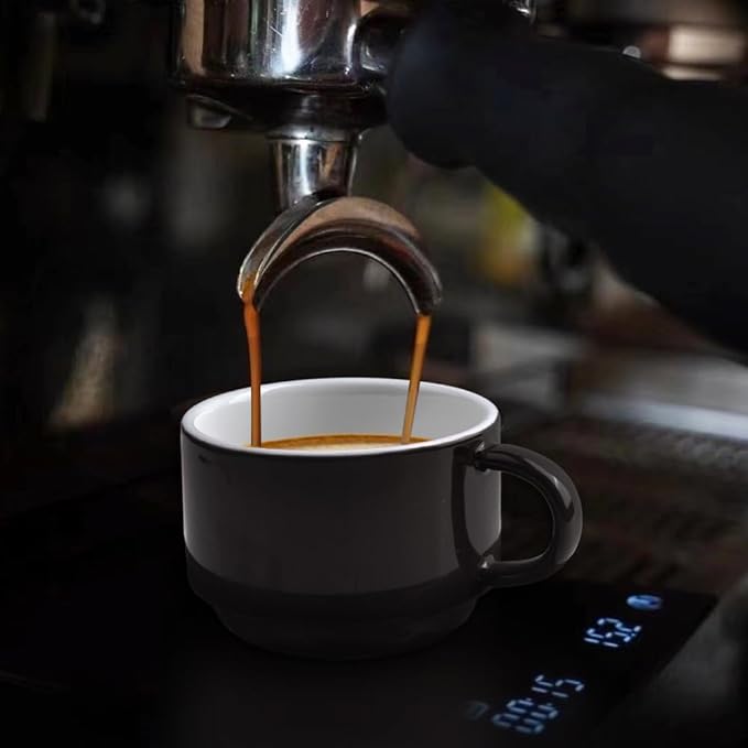 homEdge Premium Espresso Shot Cups and Saucers Set with Espresso Stainless Steel Spoons - 2.5 oz, Set of 4, Black