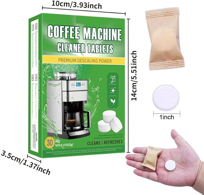HI FINE CARE Coffee Machine Cleaner Tablets, Descaling & Deodorizing for All Coffee Makers, Espresso Machines, Odor Eliminator Tablets Individual Packaging, 30 Count, 0.17oz Each