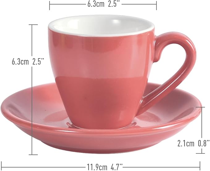 Porcelain Espresso Cup with Saucer, Espresso shot Cup, 80ml/2.7Oz, Pink