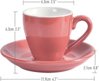 Porcelain Espresso Cup with Saucer And Stainless Steel mini Spoons, Espresso shot Cup, 80ml/2.7Oz, Pack of 2, Pink