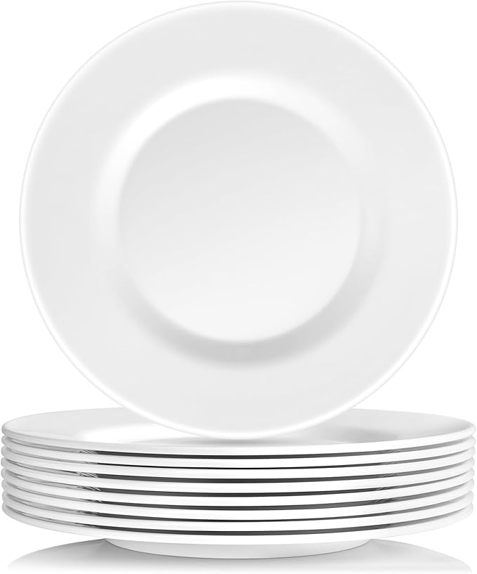 Plates 10inch Melamine Dinner Plates Round White Durable Dishes Set of 8 for Salad Dessert Dinner
