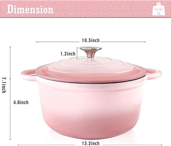Dutch Oven,Cast Iron Dutch Ovens,Dutch Oven Pot with Lid,5 QT Enamel Dutch Pot,Dutch Ovens with Dual Handles,Cast Iron Pot for Braiser,Cooking,Gifts for Family,Pink