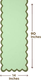Folkulture Table Runner | Table Runners 90 inches Long | Scallop Table Runner for Farmhouse Decor or Boho Decor | Sage Green Table Runners for Dining Room Table Decor | Pastel Party Decorations
