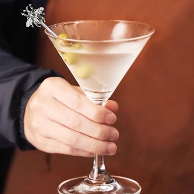 8 PCS bees cocktail Reusable picks，Stainless Steel Cocktail Picks for Appetizers Olives Brandied Cherries Skewers