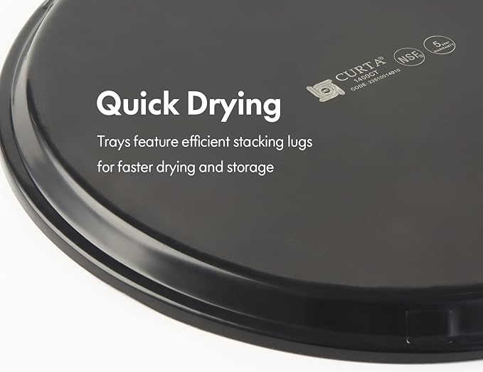 CURTA 2-Pack Restaurant Grade Non-Slip Tray, NSF, 16 Inch, Plastic Rubber Lined Round Serving Tray, Black