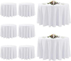 8 Pack White Round Tablecloths, 120 Inch Stain Resistant and Wrinkle Polyester Fabric Washable Table Clothes Cover for Kitchen Dining, Wedding, Reception Banquet, Birthday Party, Buffet Restaurant