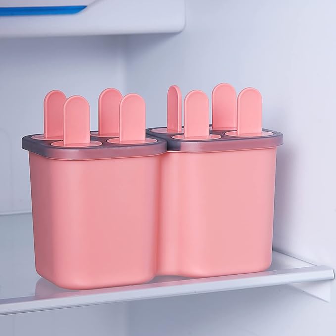 HOMQUEN Popsicles Molds, 8 Piece Ice Pop Mold, Reusable Easy Release Ice Cream Mold for kids, Many Shapes Homemade Popsicle Molds, DIY Popsicle Maker, BPA Free (8 Cavities-Pink)