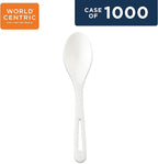 World Centric Compostable Spoon 6" - Made from Plants and Minerals, White TPLA - 1000 Pack