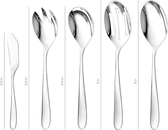 Matte Serving Set, 18/10 Stainless Steel Satin Flatware, Modern Brushed Finish Cutlery, Dishwasher Safe & Durable, Built to Last (10-Piece Serving Set, Fidenza)