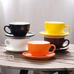 Americano Cup and Saucer Latte Art & Cappuccino for Barista (Matte Orange, 8.5 oz)