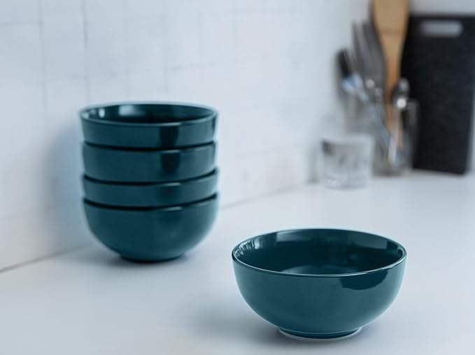 KooK Soup Bowls, Cereal Bowl, Ceramic, Bowls for Kitchen, Microwave, Dishwasher and Freezer Safe, Porcelain Dishes for Pasta, Salad, Oatmeal, Deep Interior, 20 oz, Set of 6, (Teal)