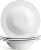 Pasta & Salad Bowls - 40oz White Ceramic Soup Plates - Set of 4, Large Pasta Plates, Wide Rimmed, Microwave & Dishwasher Safe