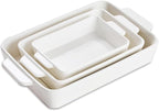 Ceramic Bakeware Set, Rectangular Porcelain Baking Dishes for Kitchen, Lasagna Pans with Handle for Cooking, 13"/10"/7.6" Baking Pan Deep Casserole Dish for Baking, Set of 3 White