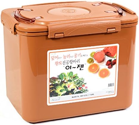 E-Jen Premium Kimchi, Sauerkraut Container Probiotic Fermentation with Inner Vacuum Lid (Earthenware Brown, 4.4 gal/ 17L)