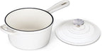 Onader 1QT Sauce Pan, Enameled Cast Iron Saucepan Dutch Oven Pot with Lid, Small Cooking Sauce Pot, Nonstick & Oven Safe – White