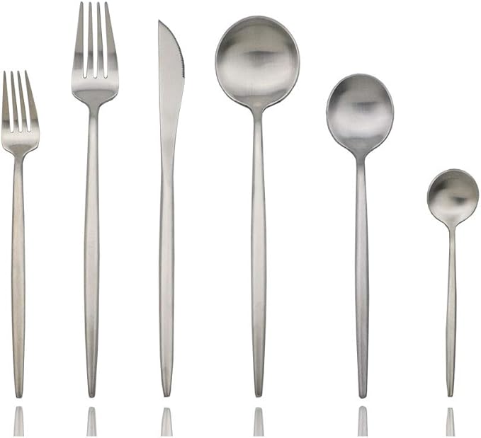 JASHII Luxury Flatware, Silverware Sets, 6-pieces Elegant Cute 18/10 Stainless Steel Silverware Set for Eating Home Kitchen Hotel Restaurant, Service Sets for 1 People, Dishwasher Safe