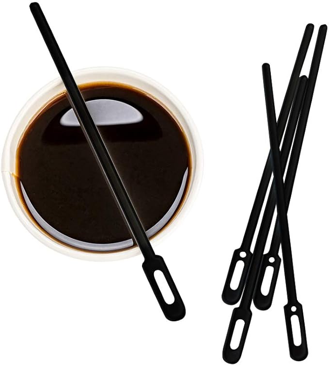 Restaurantware 5.8 Inch Coffee Stirrers 100 Disposable Coffee Stirring Sticks - Unique Keyhole Design For Hot And Cold Drinks Black PS Plastic Plastic Stir Sticks For Coffees and Cocktails