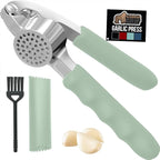 GORILLA GRIP Garlic Press and Peel Set, Heavy Duty Mincer Tool, Easily Mince and Crush Garlics, Ginger, Nuts, Seeds, Large Ergonomic Handle, Peeler Included, Peeling Cloves, Kitchen Gadgets, Mint