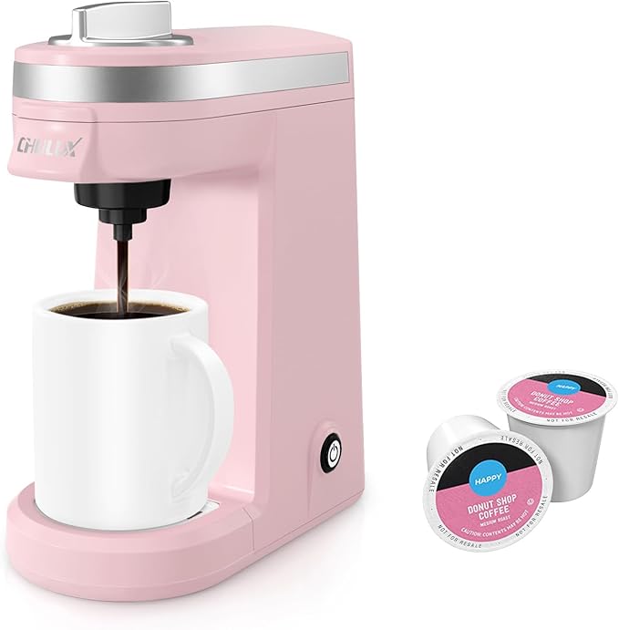 CHULUX Mini Coffee Maker for K Capsule, Single Serve Coffee Maker for One Cup Americano, Lightweight Pod Coffee Machine, Dusty Rose