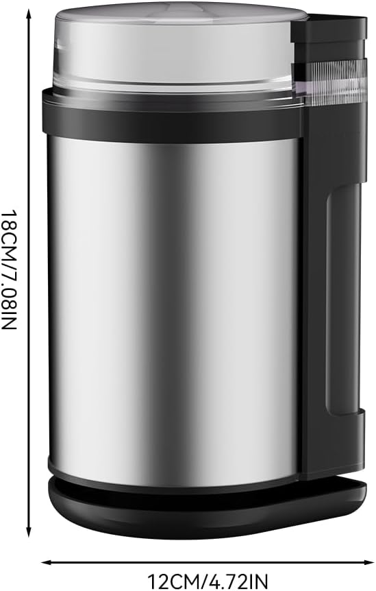 Stainless Steel Coffee Grinder and Spice Grinder with Dual Blades & Heat Dissipation Base, for Uniform Grinding of Large Batches of Beans and Spices