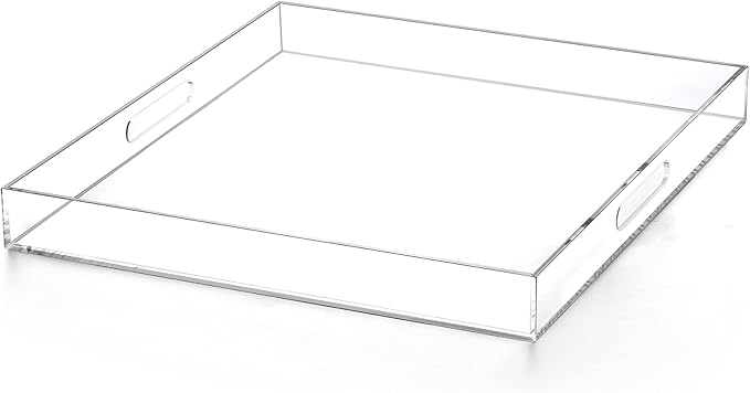 Extra Large Clear Modern Acrylic Ottoman Tray with Cutout Handles 22x22 Inch Over-Sized Serving Tray Organizer Boot Tray Decorative Tray for Living Room Bedroom Entryway and Kitchen Tabletop