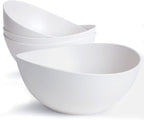 9.6'' Serving Bowls, 84oz Bamboo Fiber Salad Bowl Set of 4, Deep Serving Bowls Set, Large Oval Individual Bowls for Eating Salad/Pasta/Cereal/Pho, Ideal for Home & Restaurant (Matte White)