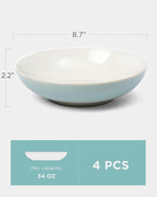 famiware 8.7" Large Pasta Bowls Set of 4, 34oz Stoneware Salad Bowl Serving Plate Bowls, Bowls for Pasta, Fruits, Salad, Noodle, Soup, Dinner- Microwave Dishwasher Safe, Glacier Series, Aqua