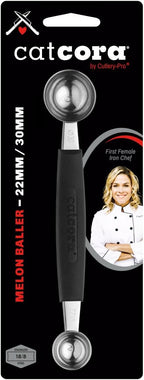 CatCora Melon Baller, Professional 18/8 Stainless Steel Dual Blades 22/30-MillimeterFor Melon Balls and Garnishes, Ergonomic Soft-Grip Handle
