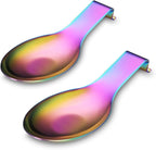 Matte Rainbow Spoon Rest, Stainless Steel Holder for Stove Top, Kitchen Utensils, Ladles, Tongs, Spatula, Pot Lid - Dishwasher Safe (2PC-9.5 Inch)