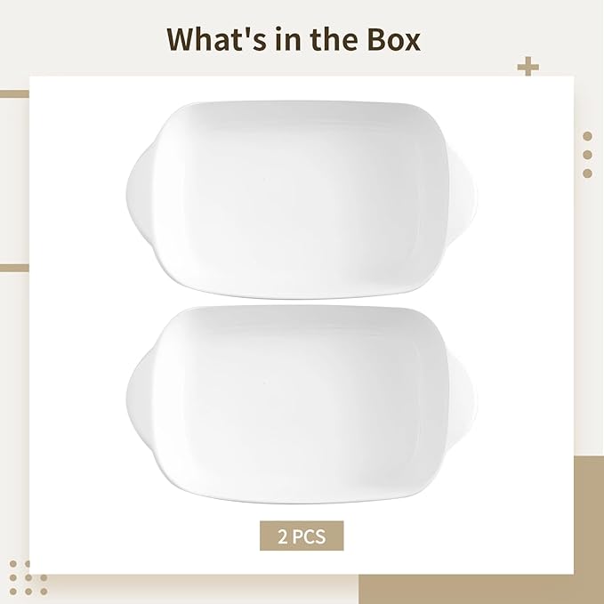 Ceramic Small Baking Dishes Set of 2 - Casserole Dishes for Oven,Rectangular Bakeware Baking Bowls With Double Handle for Roasting, Lasagna, Pie, Gratin,Oven Safe & Microwave Safe