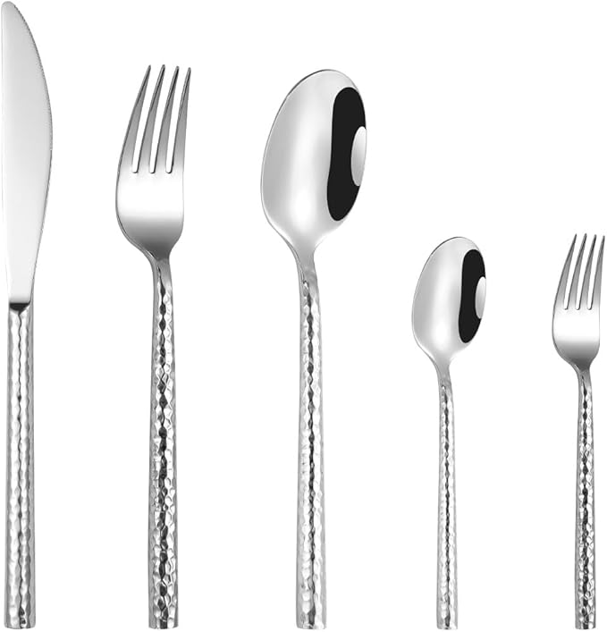 20-Piece Hammered Silverware Flatware Cutlery Set Service for 4,304 Thickened Stainless Steel Cutlery Knife,Fork and Spoon Set,Dishwasher Safe,Gift Package for Wedding Housewarming