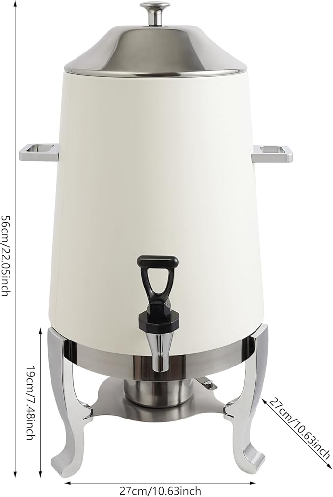 Coffee Urn with Fuel Holder 3.5 Gal/13L, Stainless Steel Beverage Dispenser Hot Drink Dispenser with Stand, Tea Water Coffee Chafer Urn for Parties Buffet Catering Commercial Home (Silver, White)